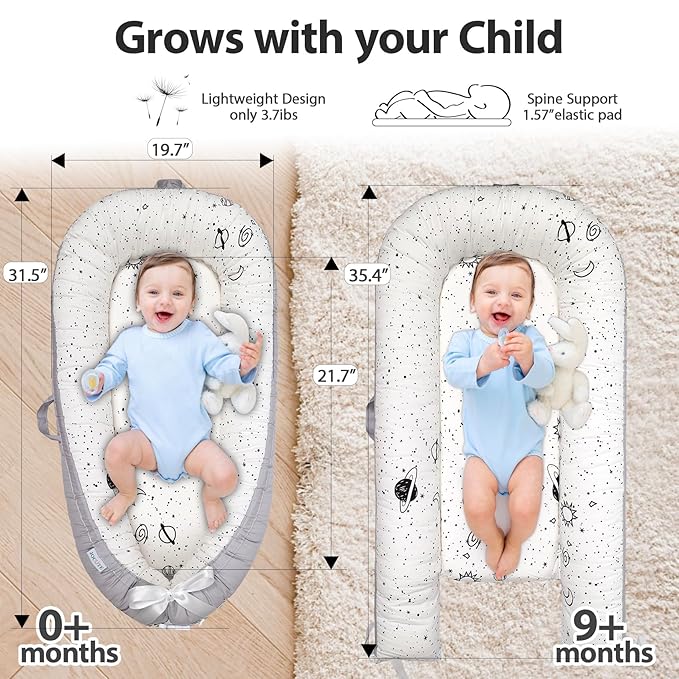 Baby Lounger | Organic Cotton Infant Lounger | Reversible, Adjustable & Portable Floor Lounger | Soft, Breathable, Washable Cover
