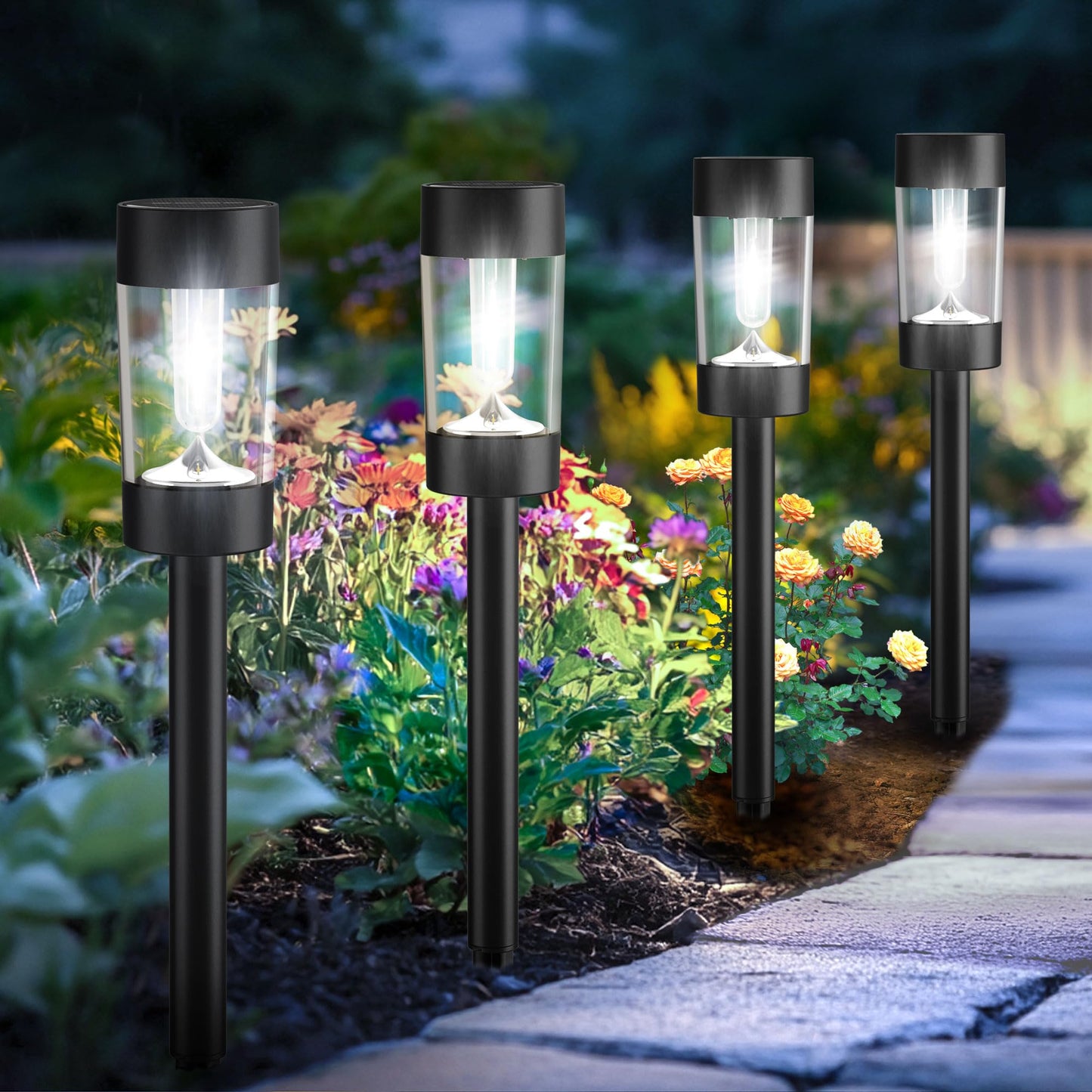 Eyrosa Solar Lights Outdoor  12 Pack Waterproof Solar Landscape Lighting For Pathway Garden Yard Path Walkway Driveway Lawn Patio Outside Decor  Cool White
