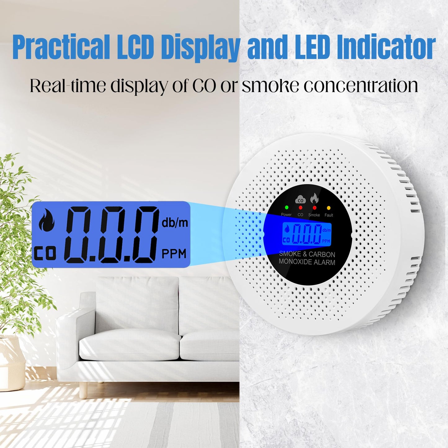 GQIRIL Smoke and Carbon Monoxide Detector - 2-in-1 Fire CO Smoke Alarm Detector Combo Battery Powered, Portable Dual Sensor Warning Light with Digital Display for Cars Kitchen Home Garage (No Battery)