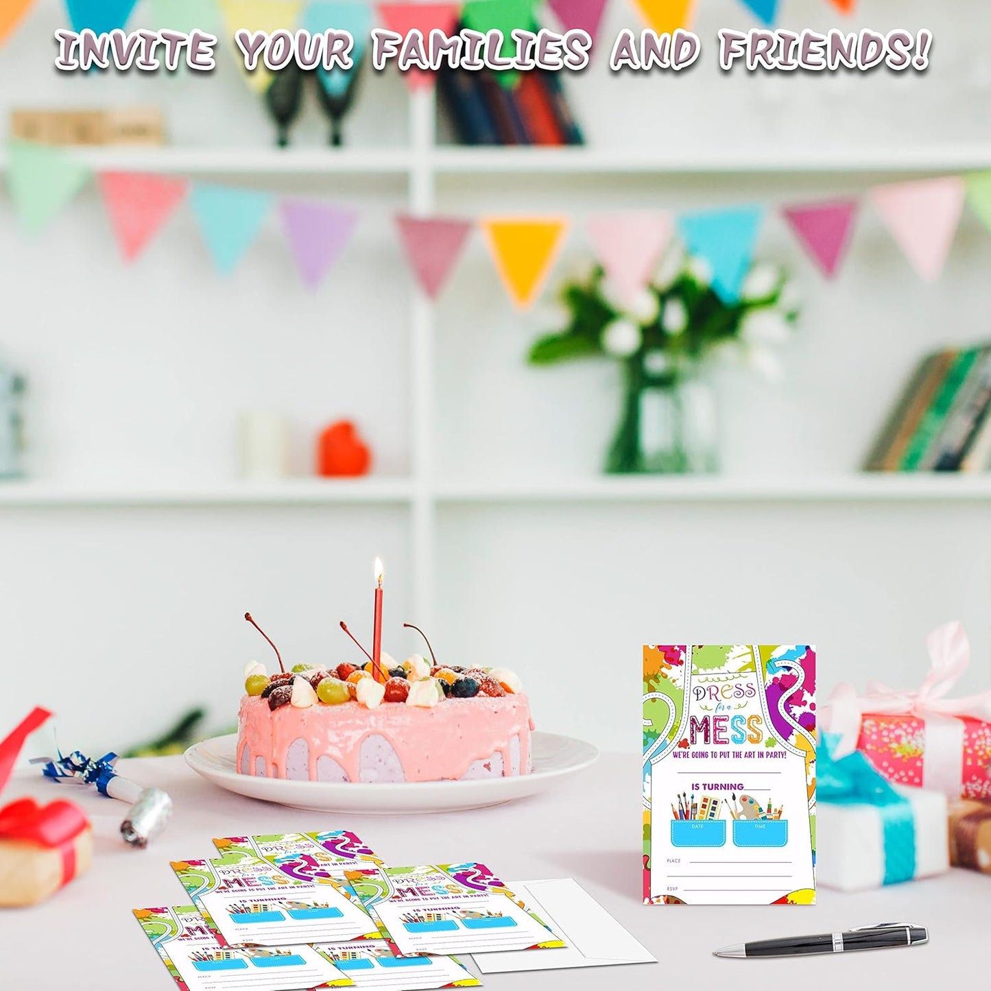 Art Birthday Party Invitations, 20-Count Painting Birthday Party Invites With Envelopes-HBYQK-B57