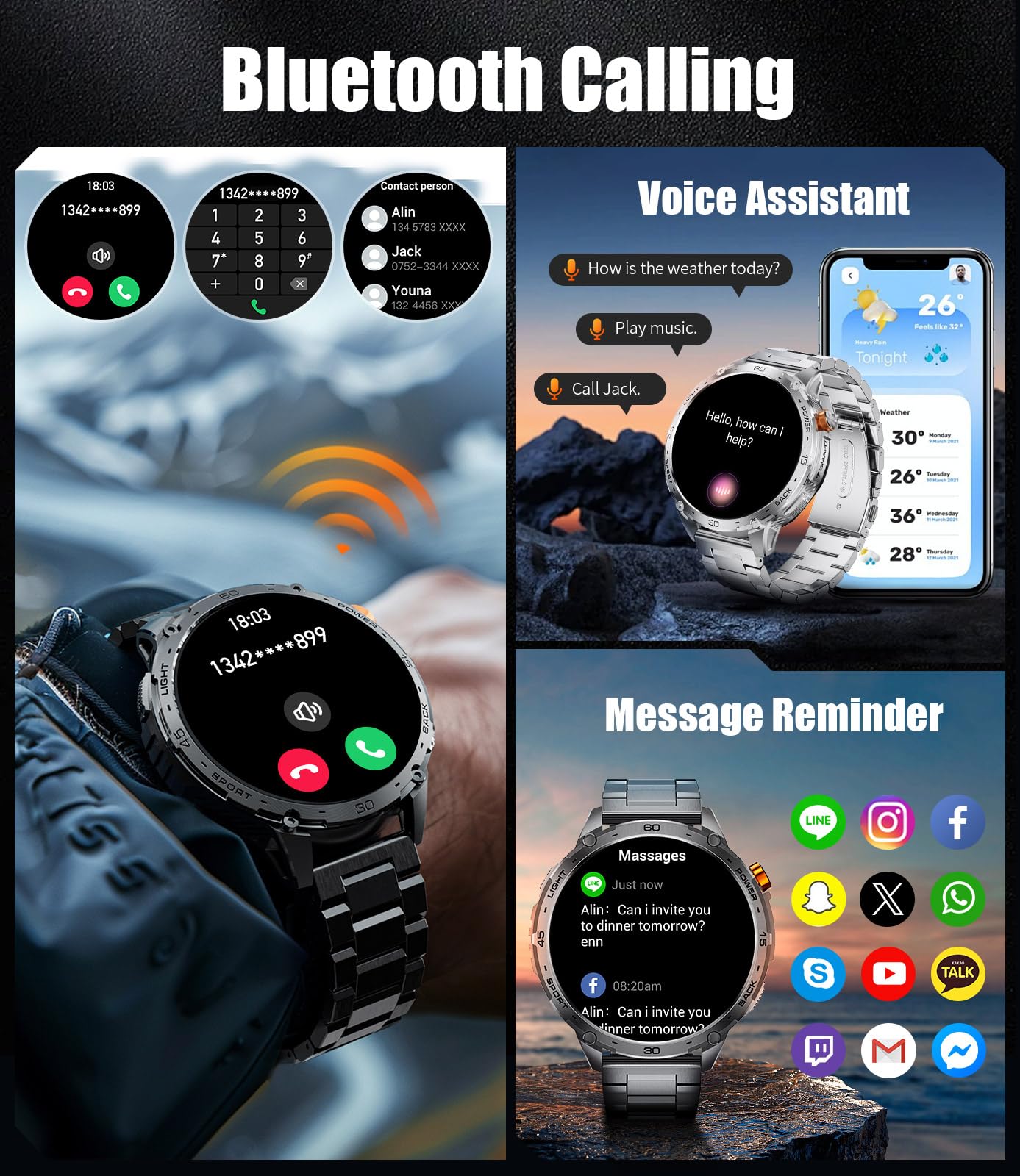 LIGE Military Smart Watch for Men, 730mAh/1.75" Large HD AMOLED Touchscreen Smartwatches with LED Flashlight for Android iOS, Fitness Tracker with 110+ Sport Modes/Heart Rate/Sleep Monitor,Black
