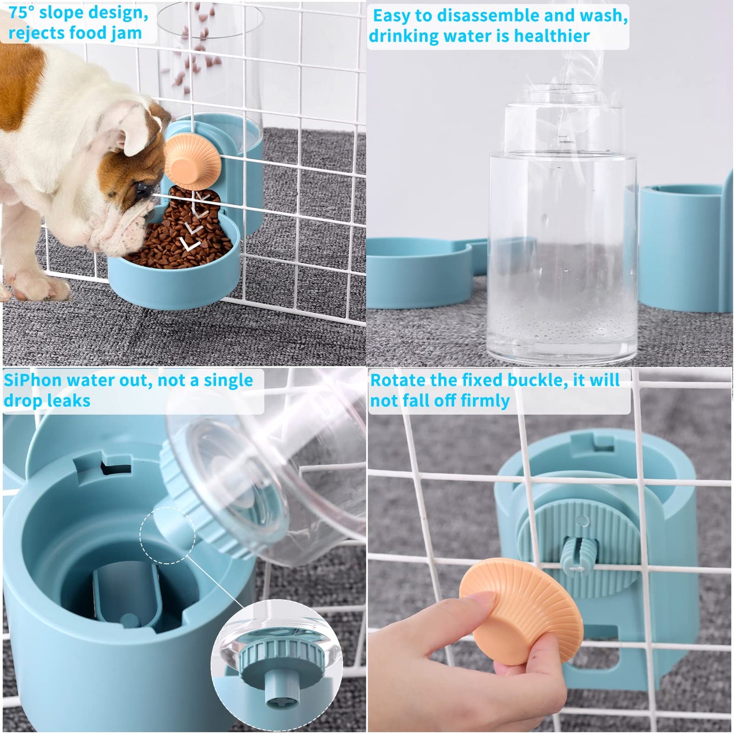Kenond 40oz Hanging Automatic Rabbit Food and Water Dispenser, Dog Cage and Ferret Feeder, Gravity Cat Feeder Set, Cage Food Bowl for Bunny, Guinea Pig, Chinchilla (Green)
