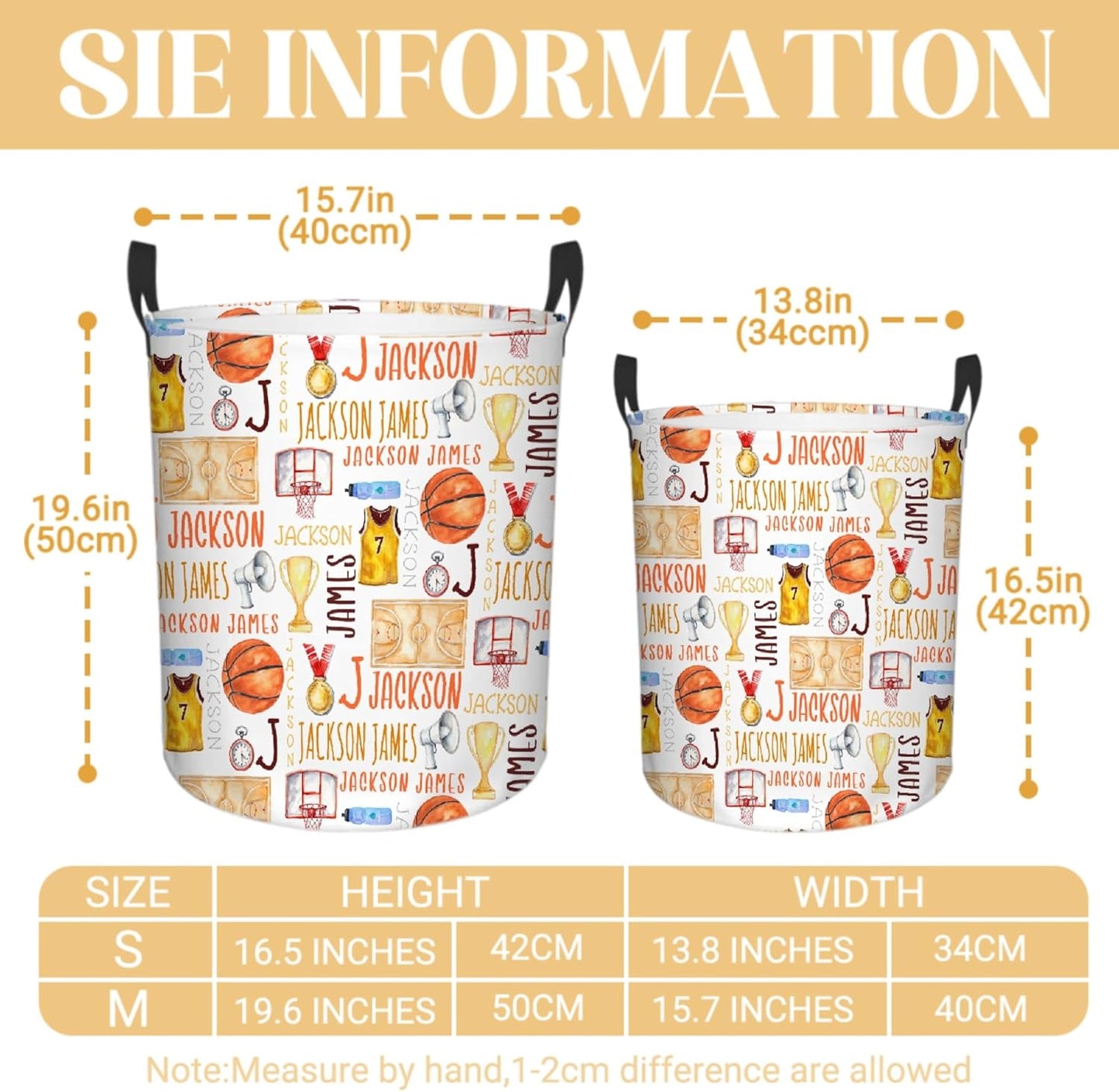 Personalized Basketball Laundry Basket, Custom Sports Laundry Hamper With Name Gifts For Kids Baby Adults, Collapsible Dirty Clothes Storage Organizer With Handles S 16.5 X 13.8in