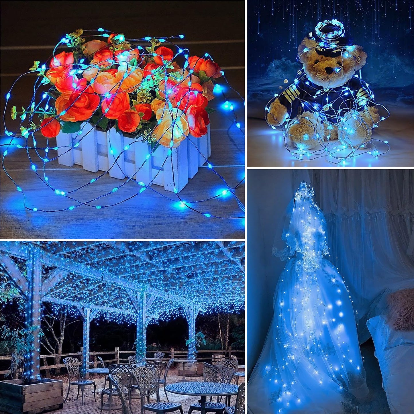 Solar String Lights Outdoor Waterproof 2 Pack Total 66Ft 200Led 8 Modes Twinkle Lights Solar Fairy Lights For Patio  Garden Yard Party Wedding Tree Christmas Halloween Decoration  Blue
