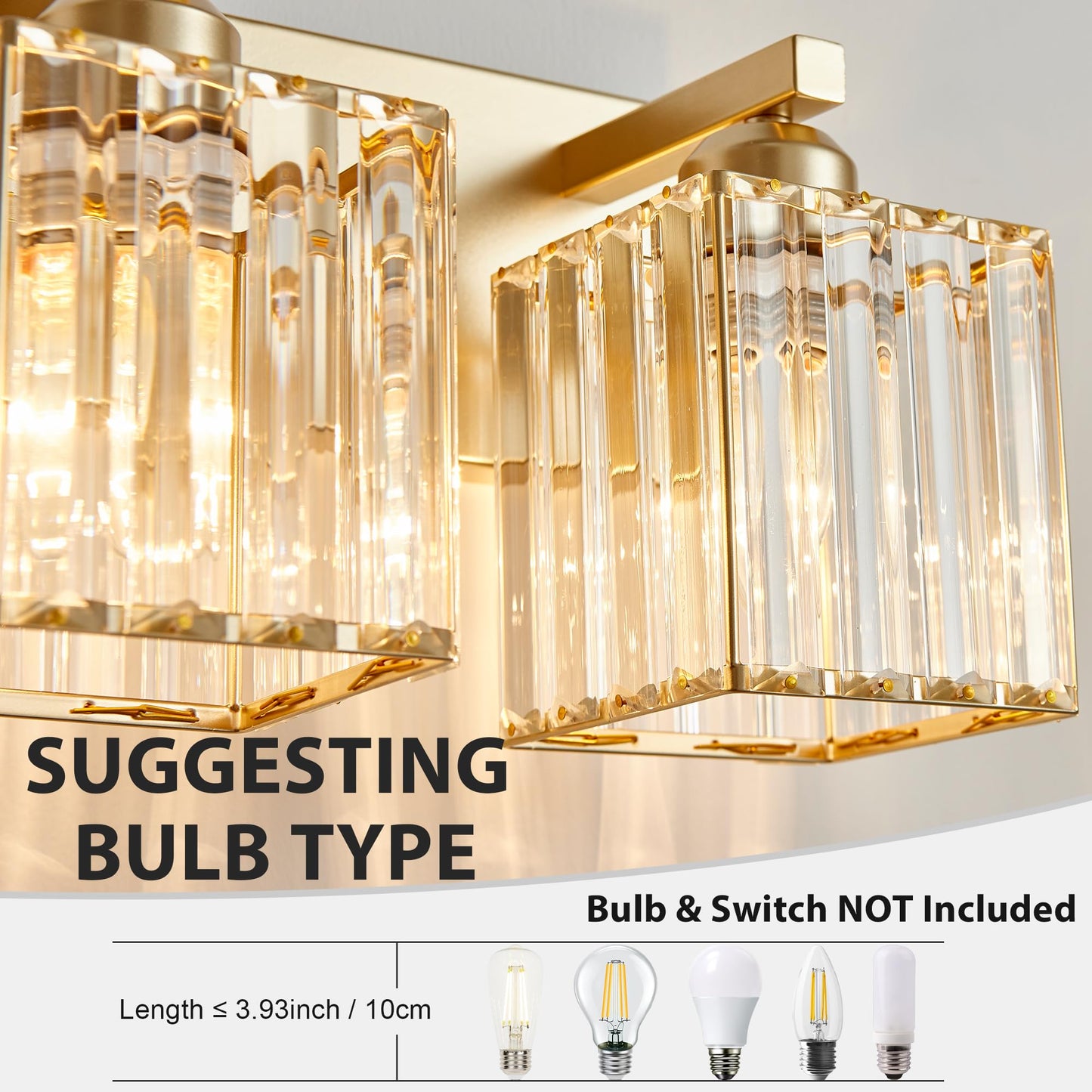 Bathroom Vanity Light Fixtures Over Mirror 4 Crystal Lights - Makeup Lighting Pure Gold - For Modern Wall  Bath  Desk  Farmhouse  Hallway