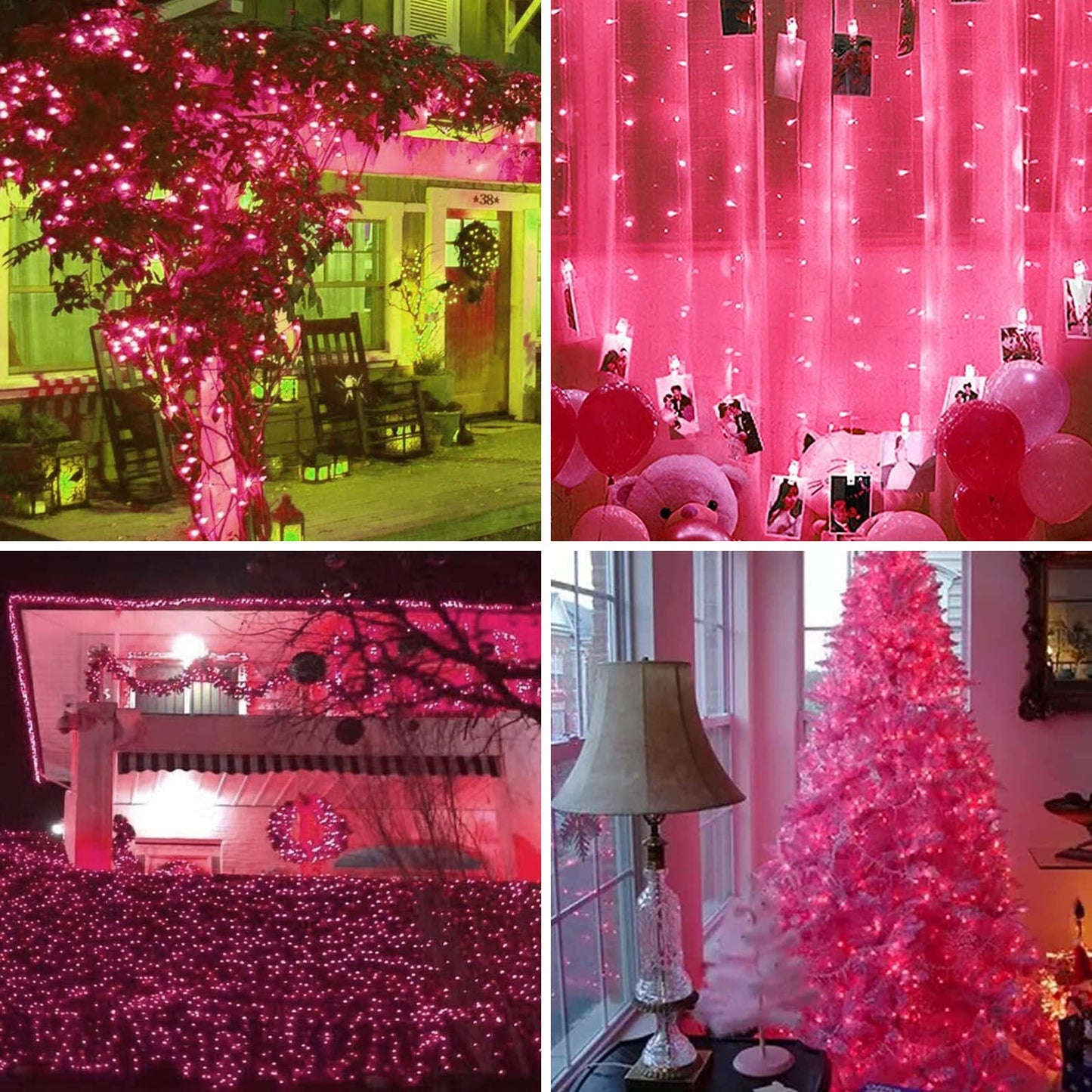 Glownova Green Wire  Pink Incandescent Bulb 300 Mini String Lights For Indoor Christmas Tree Garland Birthday Wedding Party Festival Decoration