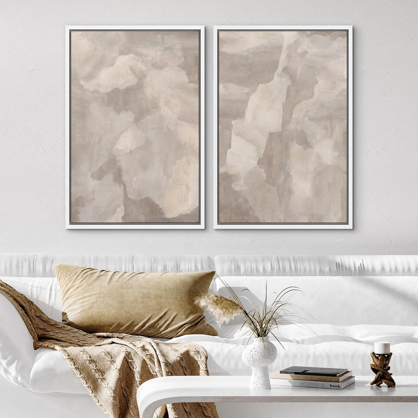 SIGNWIN Framed Canvas Print Wall Art Textured Abstract Earthy Beige Tones Illustrations Modern Art Decorative Contemporary for Living Room, Bedroom, Office - 24"x36"x2 White