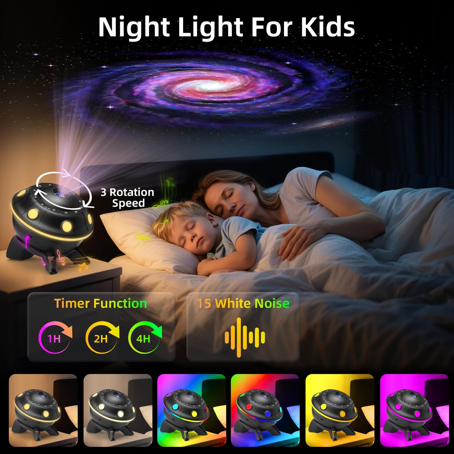 Ufo Galaxy Projector With 12 Hd Film Discs  Rgb Ambient Light  Bluetooth Speaker  White Noise  Timer  Remote Control  Star Projector For Kids Bedroom  Gift For Boys Girls