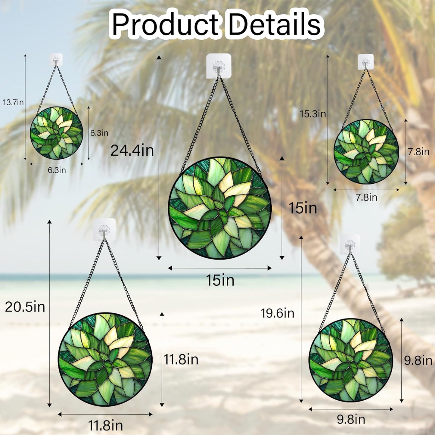 Stained Glass Window Hanging - Green Plants Suncatcher for Doors Garden Patio Flowers Sun Catchers Decor Christmas Mother's Day Birthday Gifts for Women Men Mom Nana Friend 15 in