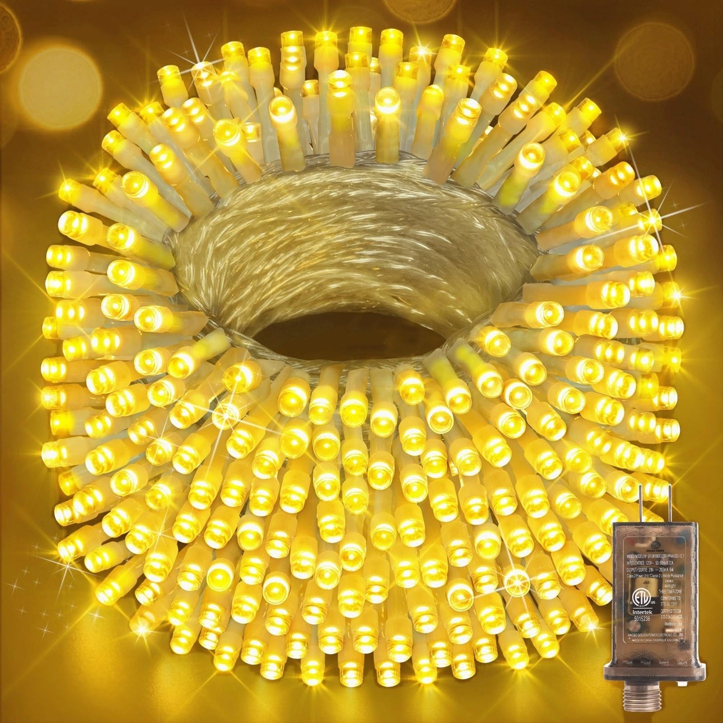 Hezbjiti 1000 LED Christmas String Lights, 403 FT, IP44 Waterproof, Warm White, Clear Wire, Model HB01-MNO1005-JDY