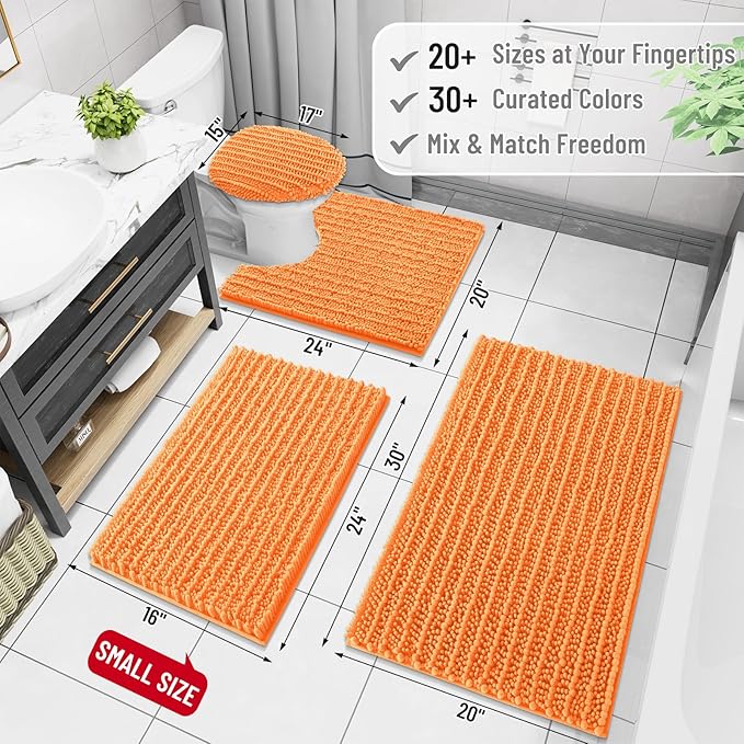 Arotive Luxury Chenille Bathroom Rug Mat, Extra Soft Thick Absorbent Shaggy Bath Rugs, Non-Slip Machine Wash Dry, Plush Bath Mats for Bathroom, Shower and Tub, 36x24, Orange