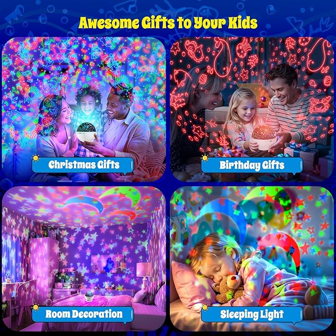 Night Light Projector,Night Light for Kids Room with Remote and Timer,360° Rotation,3 Projection Films,18 Light Modes,8 Lullaby Songs,Kids Night Lamp, Birthday Christmas Gifts for Boys Girls (White)