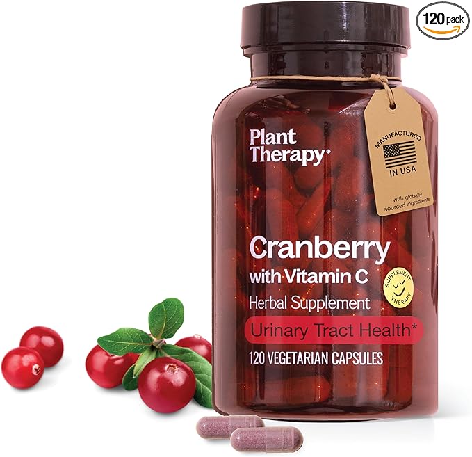 Plant Therapy Cranberry Extract Capsules with Vitamin C Manufactured in USA 4 Month Supply Supports Urinary Tract Health Supplements for Women Herbal 120 Vegetarian Capsule