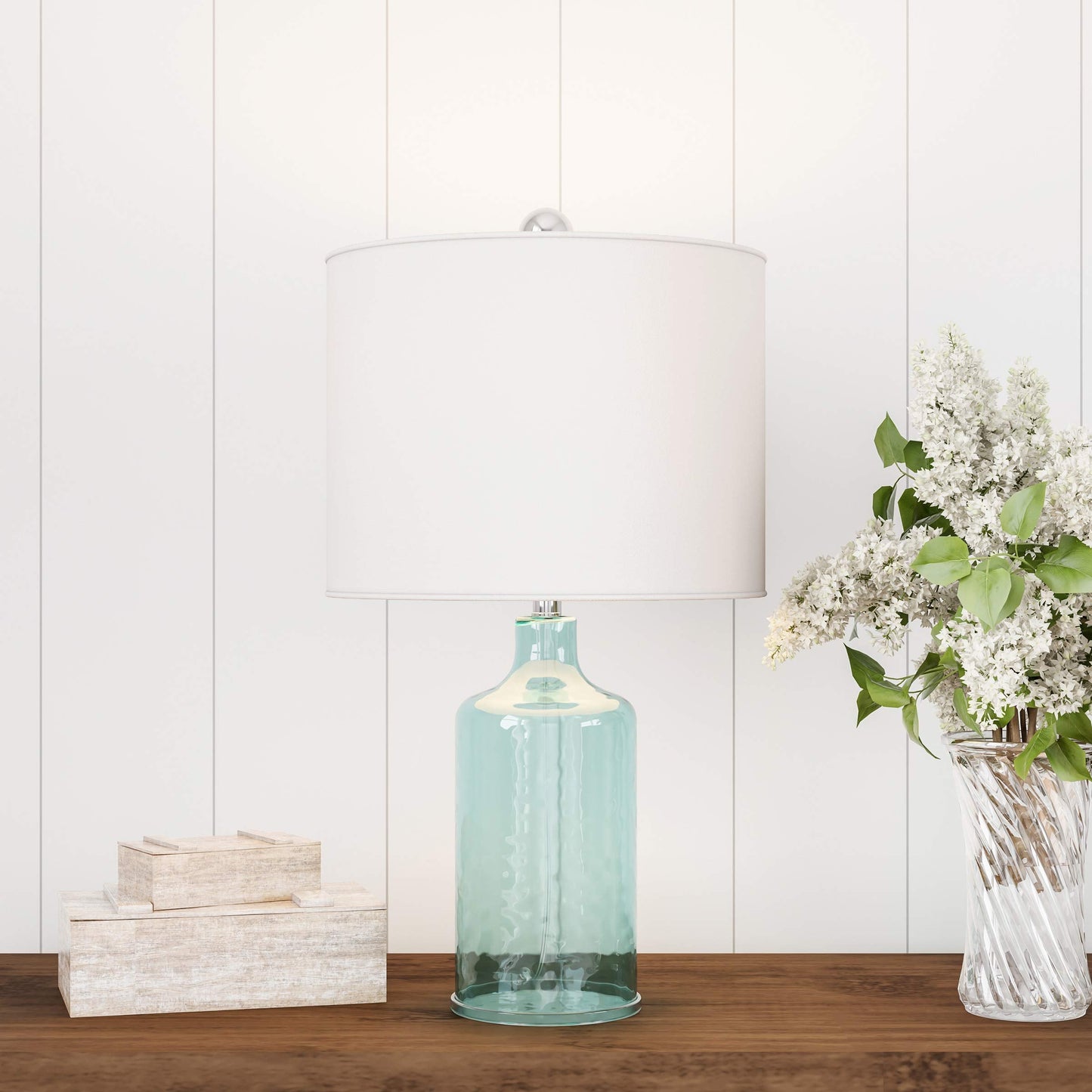Lavish Home Table Lamp - Clear Glass, Open Base, LED Bulb, Blue, Single Lamp, Model 72-LMP1-2