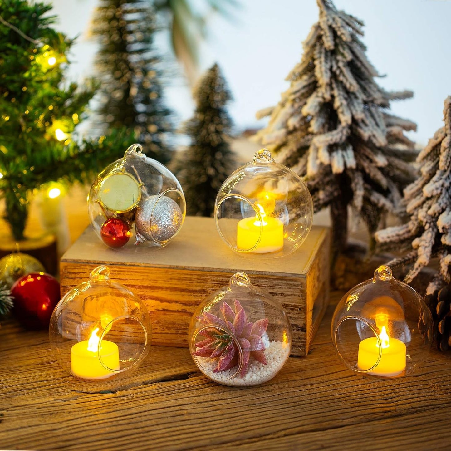 Sziqiqi 3.15inch Glass Globes Glass Bulbs Hanging Tea Light Holder Terrarium Container Wedding Centerpiece Backyard Decoration Christmas Ornaments 90pcs+10 Extra