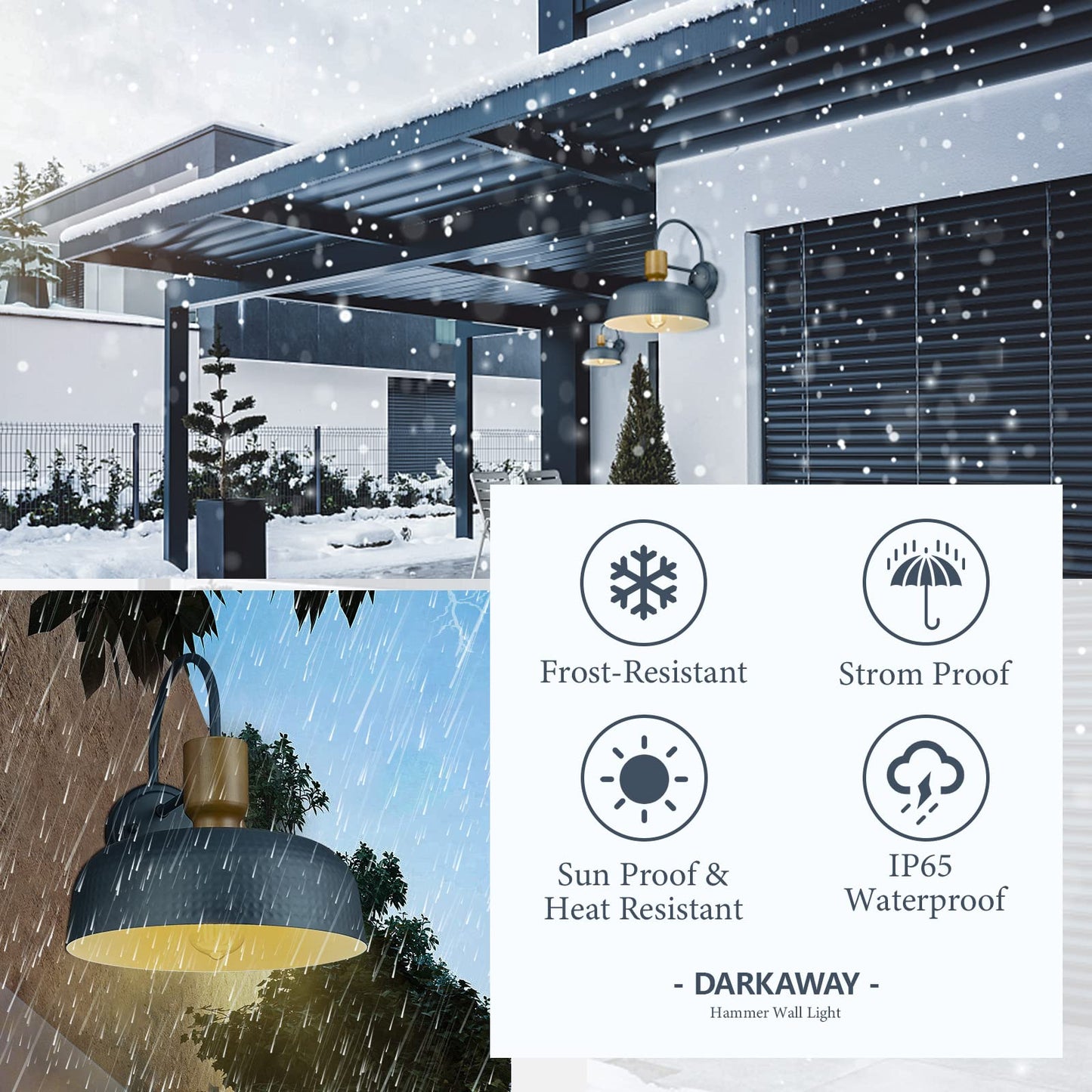 Darkaway Modern Barn Light Fixtures Wall Lamps Sconces With Hammered Metal Shade  Blue Lighting For Outdoor Indoor Patio Porch Lights  2 Pack