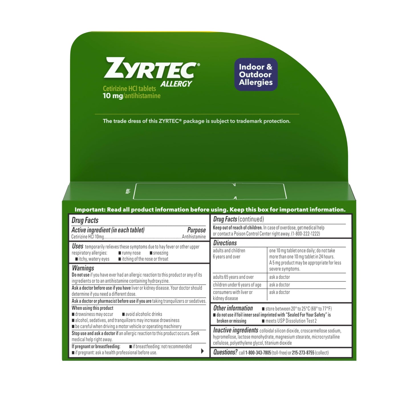 Zyrtec 24 Hour Allergy Medicine Tablets, Indoor & Outdoor Allergy Pills, Non Drowsy Antihistamine, 10 mg Cetirizine HCI, Relief from Runny Nose, Sneezing, Itchy & Watery Eyes, 75 ct