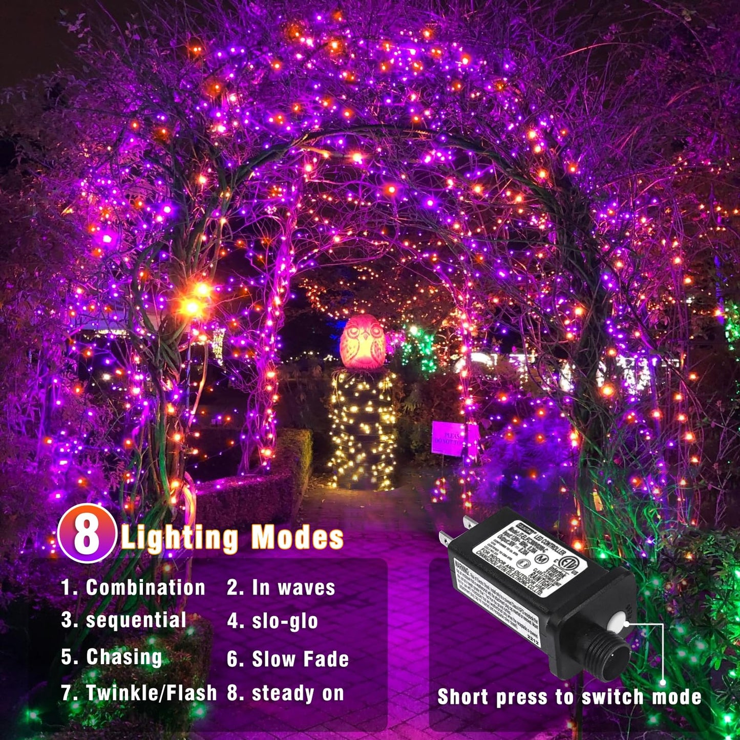 Nielfoi 66Ft 200 Led Christmas Lights Outdoor  Orange & Purple Christmas String Lights Indoor Waterproof With 8 Modes  Connectable Clear Wire Twinkle Fairy Lights For Indoor Home Xmas Garden Decor