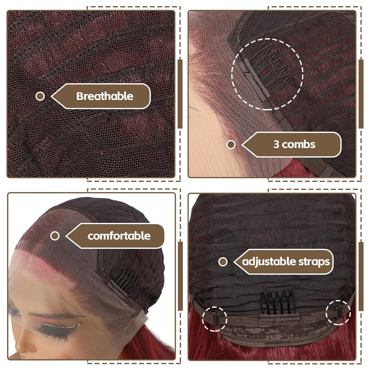 BABEHERS Burgundy Lace Front Wig for Women Skunk Stripe 13x4 Body Wave Synthetic Wigs Highlight Pre-plucked Long Wavy 150% Densi