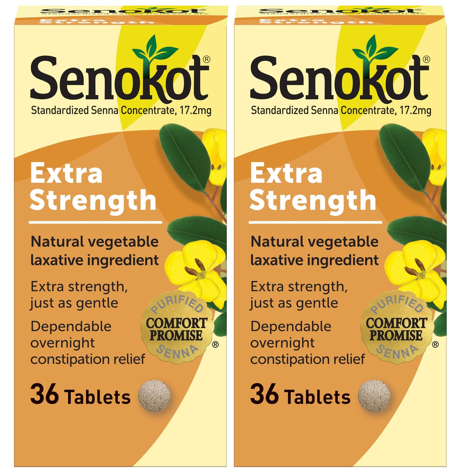 Senokot Extra Strength Natural Vegetable Laxative for Gentle Overnight Relief Occasional Constipation, 36 Count (Pack of 2)