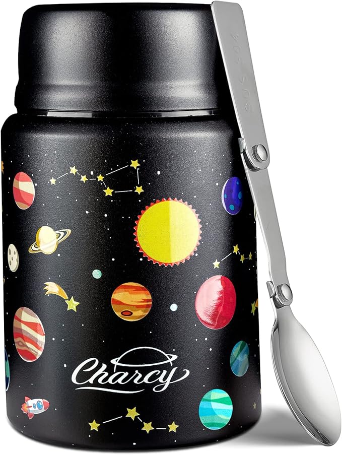 Charcy 17oz Thermo for Hot Food, Soup Thermo Food Container for Lunch Box with Folding Spoon ZB - Black Plant