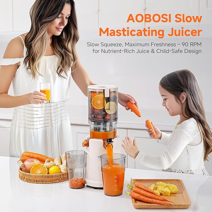Slow Cold Press Juicer Machine: Electric Masticating Juicer Extractor Easy Clean - 5.4" Extra Large Feed Chute Fit Whole Fruits & Vegetables - Cold Pressed Slow Blender Juicer