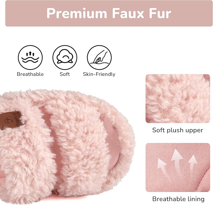 Youecci Girls Fuzzy Slippers-Soft Open Toe Slippers with Memory Foam & Arch Support, Dual-Strap Warm Comfy Home Slides Indoor House Shoes