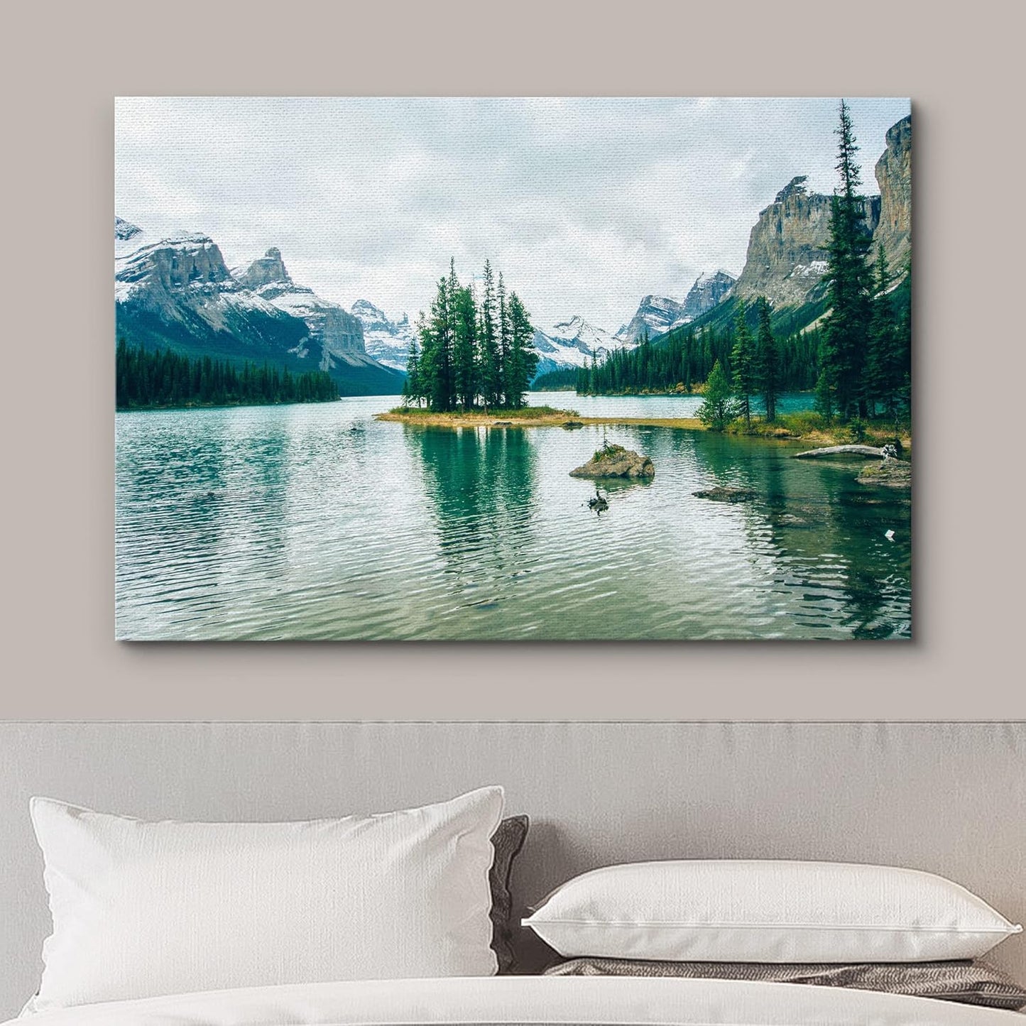wall26 Canvas Print Wall Art Winter Pine Tree Forest Mountain Lake Nature Wilderness Photography Realism Earth Scenery Rustic Scenic Landscape Colorful for Living Room, Bedroom, Office - 32"x48"