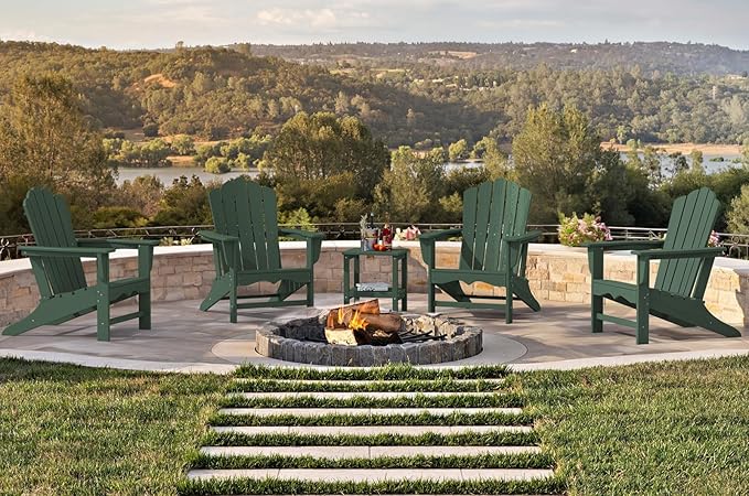KINGYES HDPE Adirondack Chair Set of 2, Classic All-Weather Adirondack Chair, Green