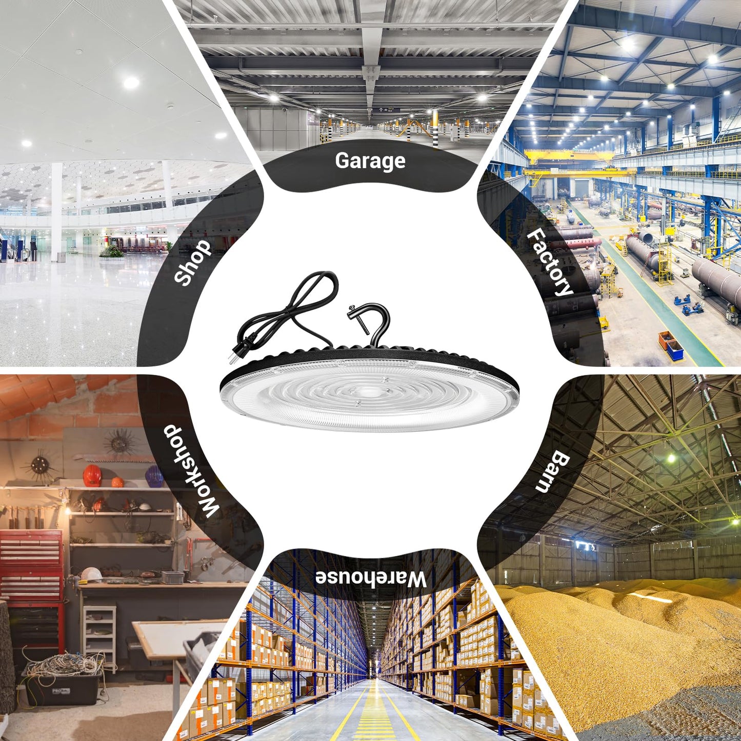 Yanycn 500W Ufo Led High Bay Light Fixture 120V 5000K Daylight Commercial Shop Bay Lighting 75000Lm [2200W Mh/Hps Equiv.] Us Plug Area Lighting For Warehouse/Barn/Gym/Factory/Workshop