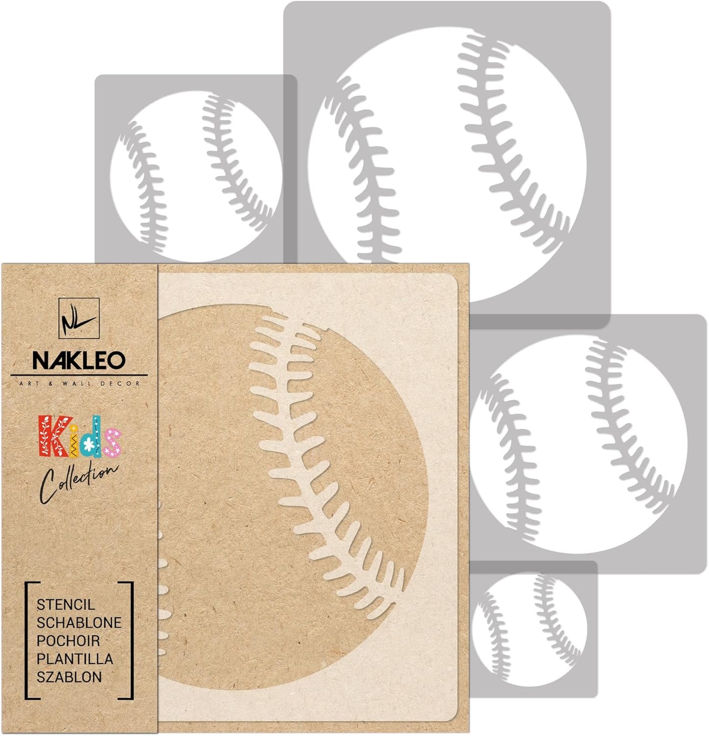 NAKLEO Painting Stencils Set for Kids, 5 Pcs Templates 3.5" to 13.4" Baseball Ball Match, Plastic and Reusable Drawing Stencils, Children Room Decor, Craft DIY Wall Furniture