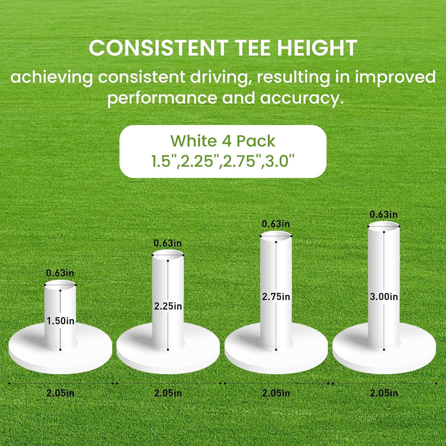 FINGER TEN Golf Rubber Tees Driving Range Value 3/4 Pack, Mixed or Same Size 1.5’’ 2.25’’ 2.75’’ 3’’ for Durable Practice Mat Holds Ball Well