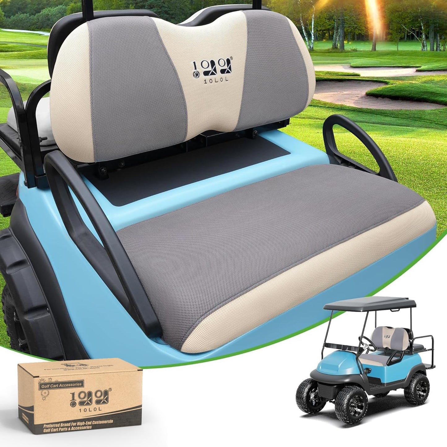 10L0L Golf Cart Seat Covers Universal for Yamaha Club Car Precedent Standard Front Seats, Breathable Mesh Bench Seat Cover, No Drilling Seat Cushion, All-Season Comfort Cool in Summer & Warm in Winter