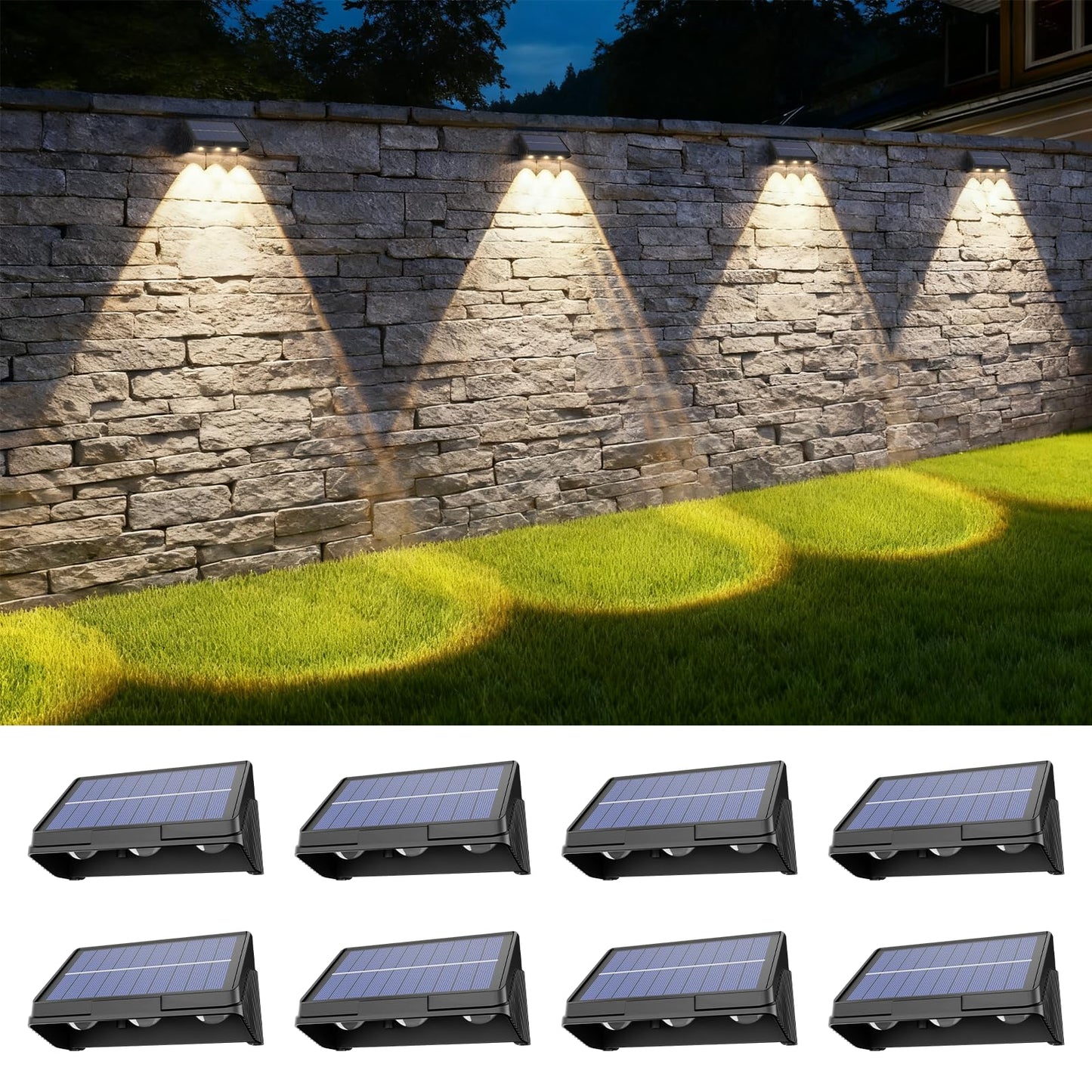Onforu Solar Fence Lights 8 Pack Solar Lights Outdoor 3 Modes (Warm/Neutral/Cool White) For Outside Dusk To Dawn Outdoor Lighting Ip65 Waterproof Deck Lighting For Patio Step Backyard Railing Wall