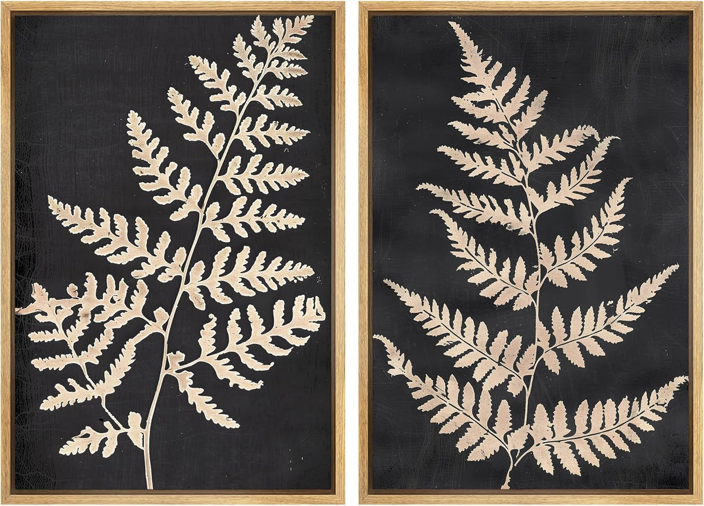 SIGNWIN Framed Canvas Print Wall Art Vintage Fern Leaf Silhouettes Natural Botanical Rustic Illustrations Modern Art Decorative Contemporary for Living Room, Bedroom, Office - 24"x36"x2 Natural
