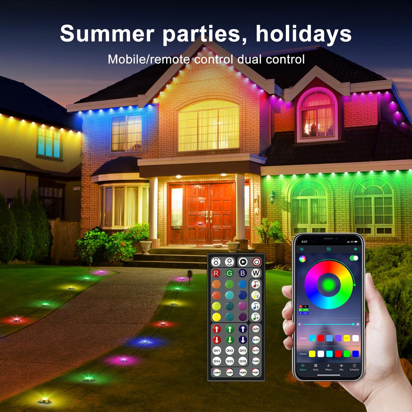 TQQVXX RGB Outdoor Ground Lights, 200FT Color Changing Pathway Lights with Remote, Waterproof, Black