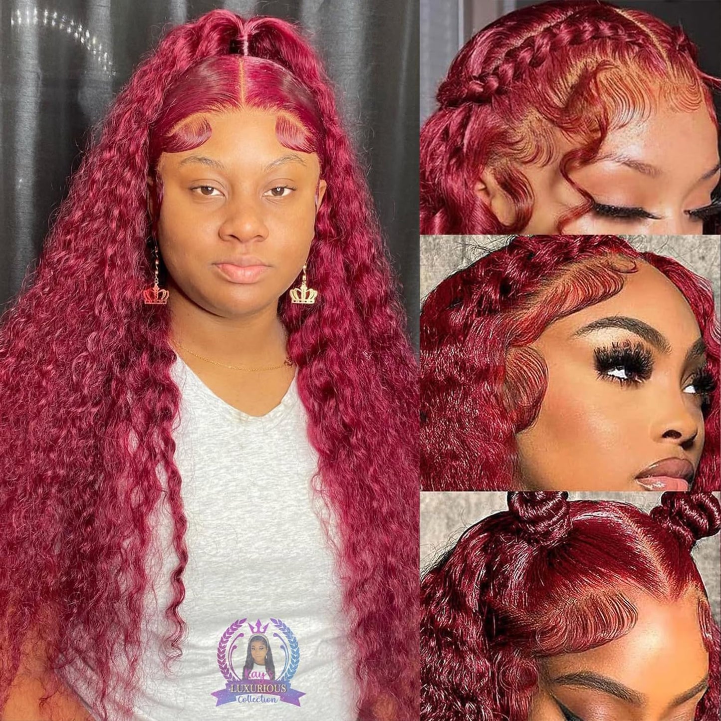 Simeider 32 Inch 99J Burgundy Lace Front Wigs Human Hair 13x6 HD Deep Wave Lace Front Wigs Human Hair Pre Plucked Red Colored Fr