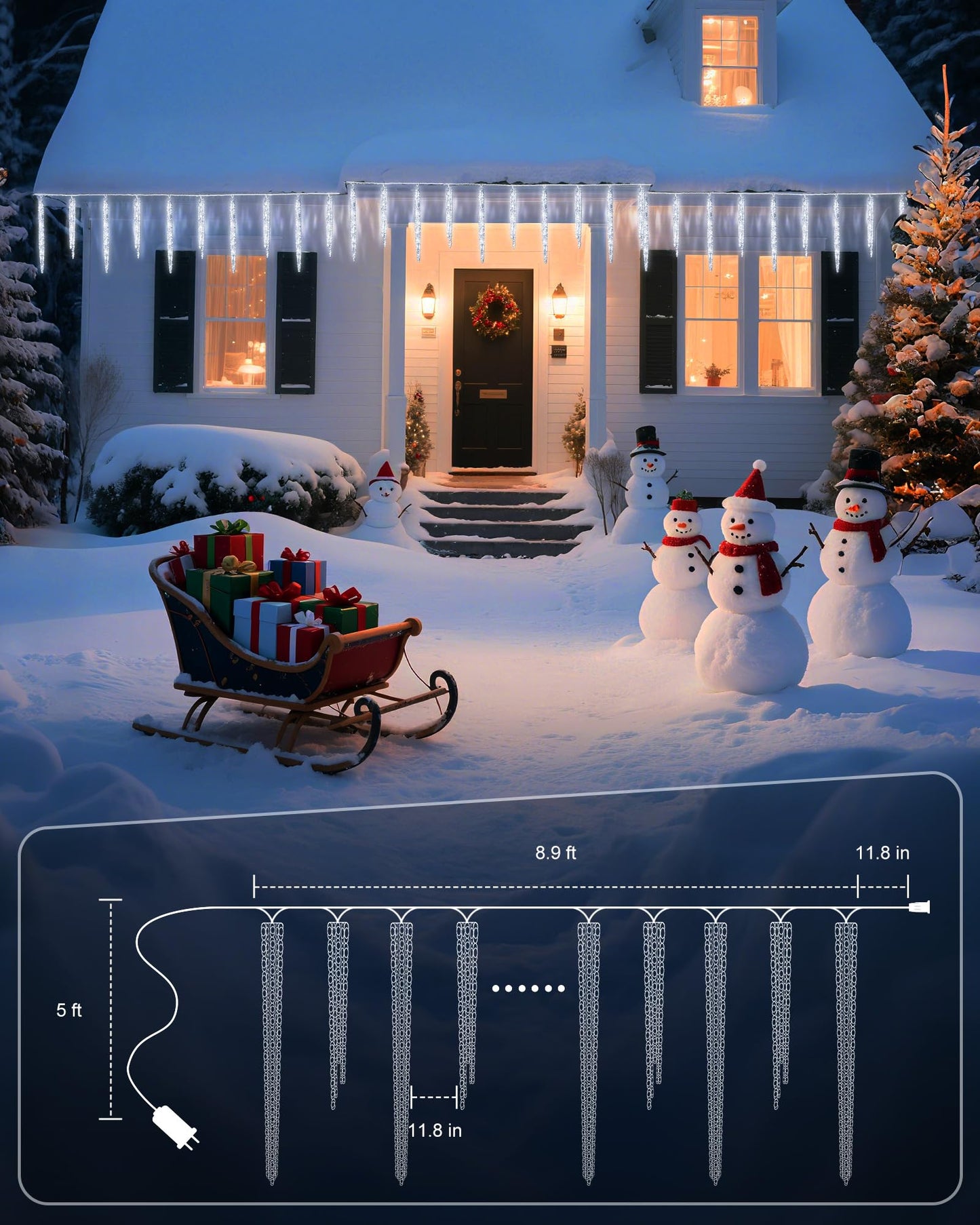 Minetom Icicle Lights Outdoor 50 LED Twinkling String Lights, 10ft, Cool White, Connectable for Holiday Decor