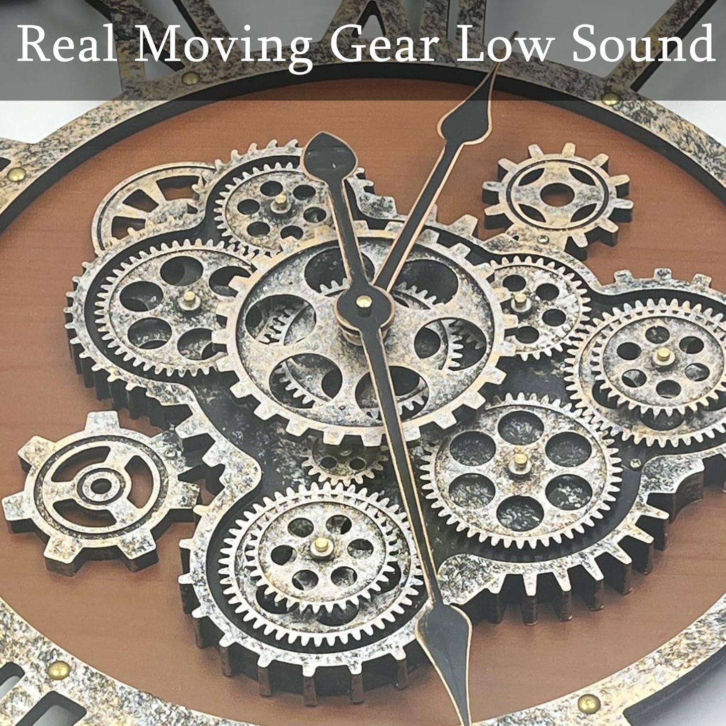 30 Inch Moving Gear Wall Clock, Oversized Wall Clocks, Clock Living Room Decor, Solid Wood Frame, Battery Operated, Large Wall Clock with Steampunk Industrial for Fireplace(Machilus)