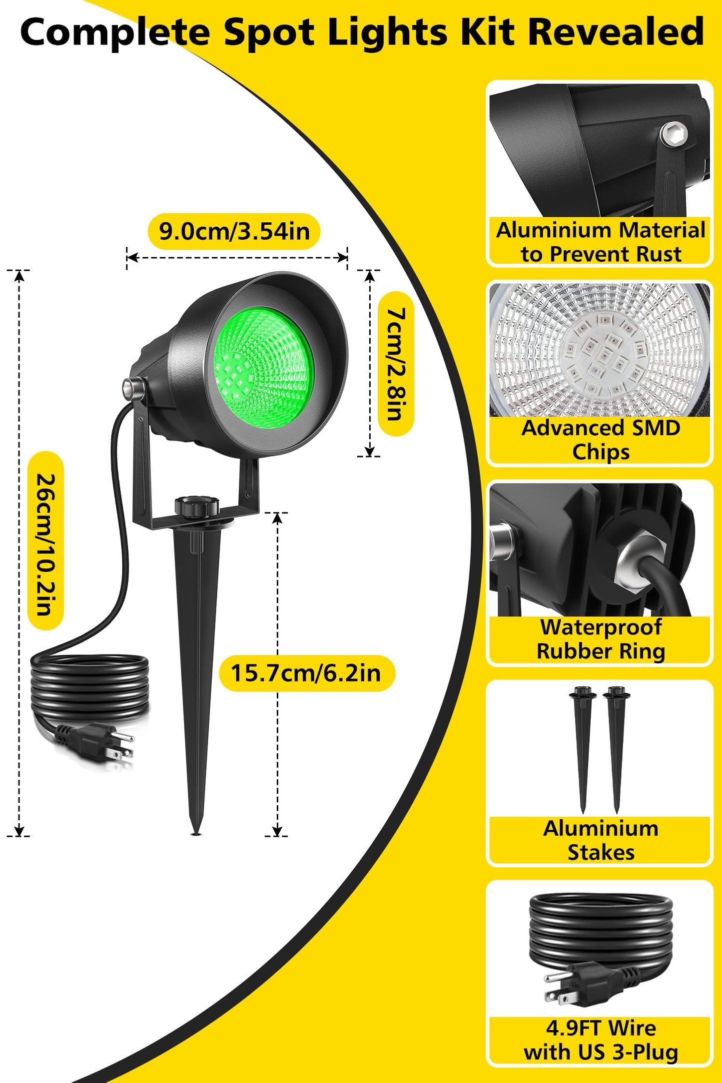 T-Sun Christmas Green Spotlight Outdoor  Waterproof Led Landscape Lighting With Us Plug  Easy Install 270?Adjustable Outdoor Spot Lights For Garden Tree Yard Decor  6 Pack