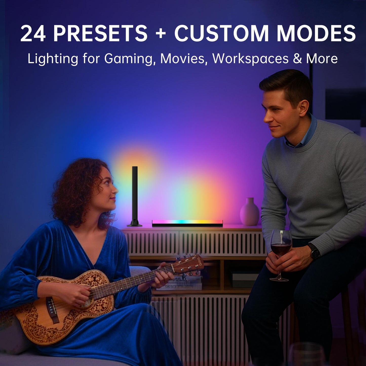 VUQ Light Bars with RGB+IC, 16.5-inch Bluetooth TV LED Backlight Suitable 45-85inch TVs, Smart TV Behind Lights with 16M Colors Scene and Music Modes for Gaming, Patry, Room Decotation