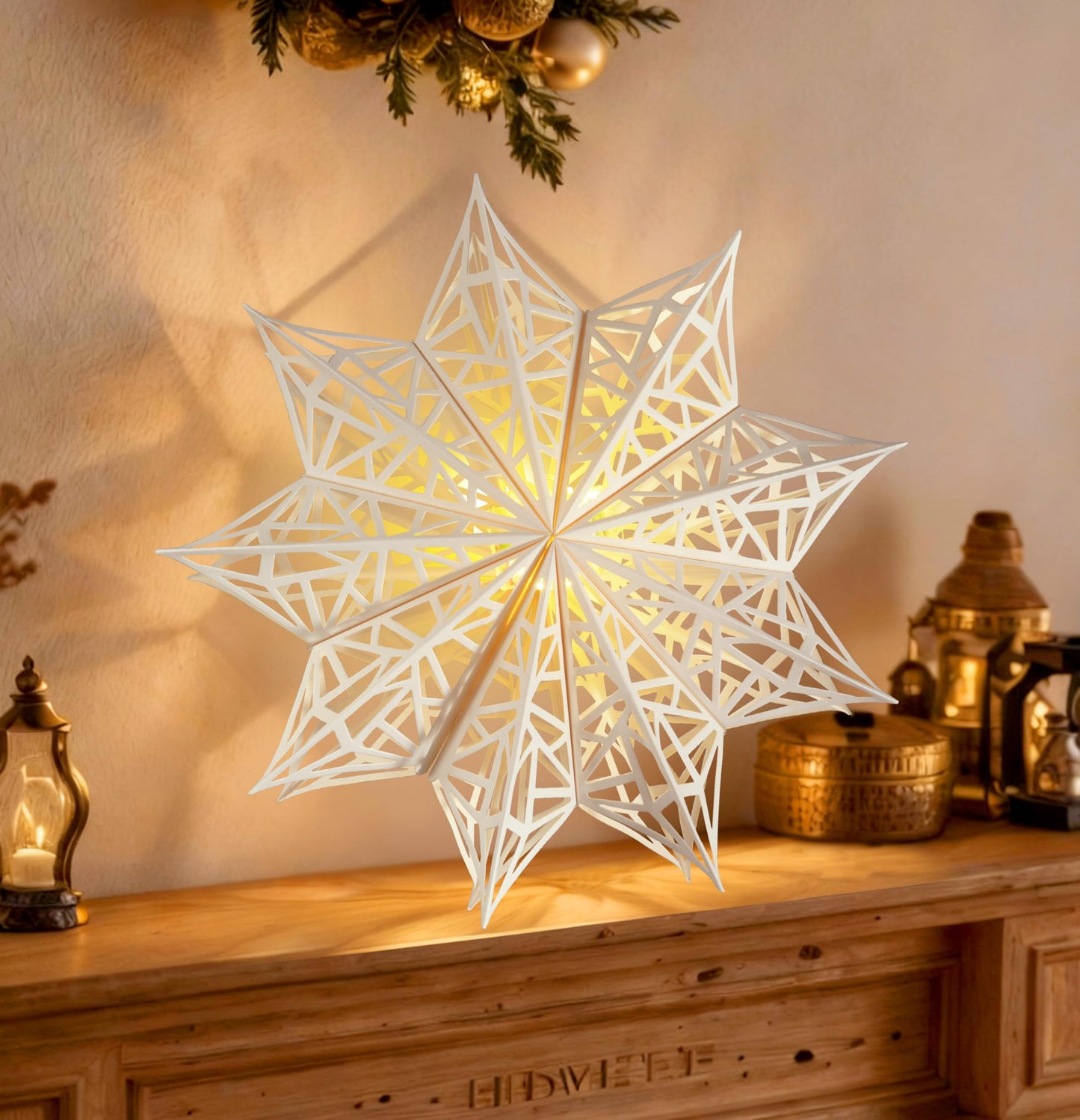 10 Pcs Christmas Paper Snowflake Lanterns  Large Christmas Paper Star Lanterns With Led Lights White Hanging Snowflake Lamp Ornaments For Xmas Winter Frozen Weddings Birthday Holiday Party Decorations