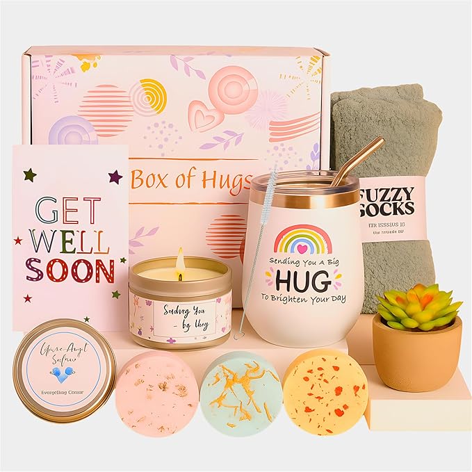 Get Well Gift Box for Women - Hugs & Healing Luxury Care Package for Her, Feel Better Soon Basket - Sympathy and After Sur...
