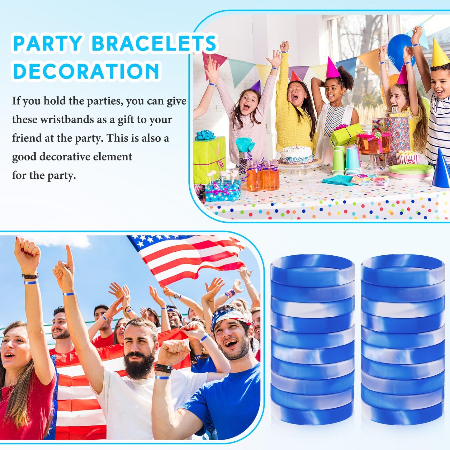 Liliful 100 Pcs Silicone Rubber Wristbands Rubber Wristband Bracelet Bands for Silicone Wristbands for Women Men(Dark Blue and W