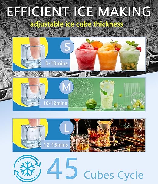 Commercial Ice Maker Machine, 100lbs/24H and 45pcs Stainless Steel Freestanding Ice Machine, Tap Water & Top Loading Under Counter ice Maker,Self-Cleaning for Bar Office Restaurant