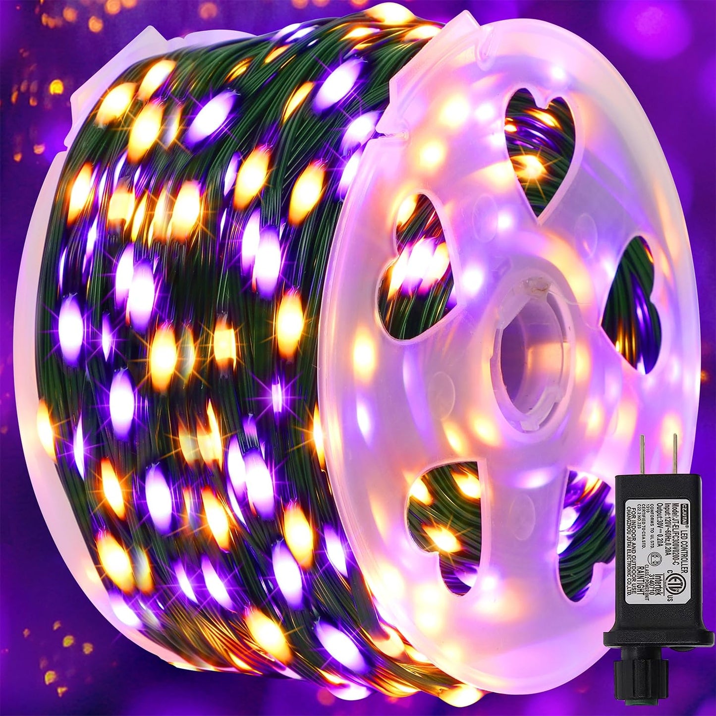 Waterglide 328Ft 1000 Led Outdoor Halloween Lights, Waterproof Orange & Purple Fairy String Lights, Model Hbb-1000Coi, 8 Modes