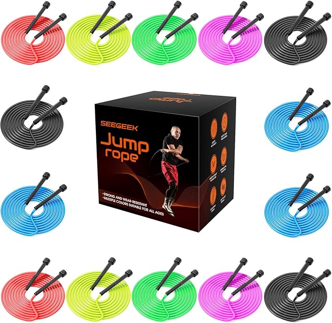 HELLOBOZS 14 Pack Adjustable PVC Jump Rope for Cardio Fitness - Versatile Jump Rope for Women Men Kids Christmas Gift -Tan...