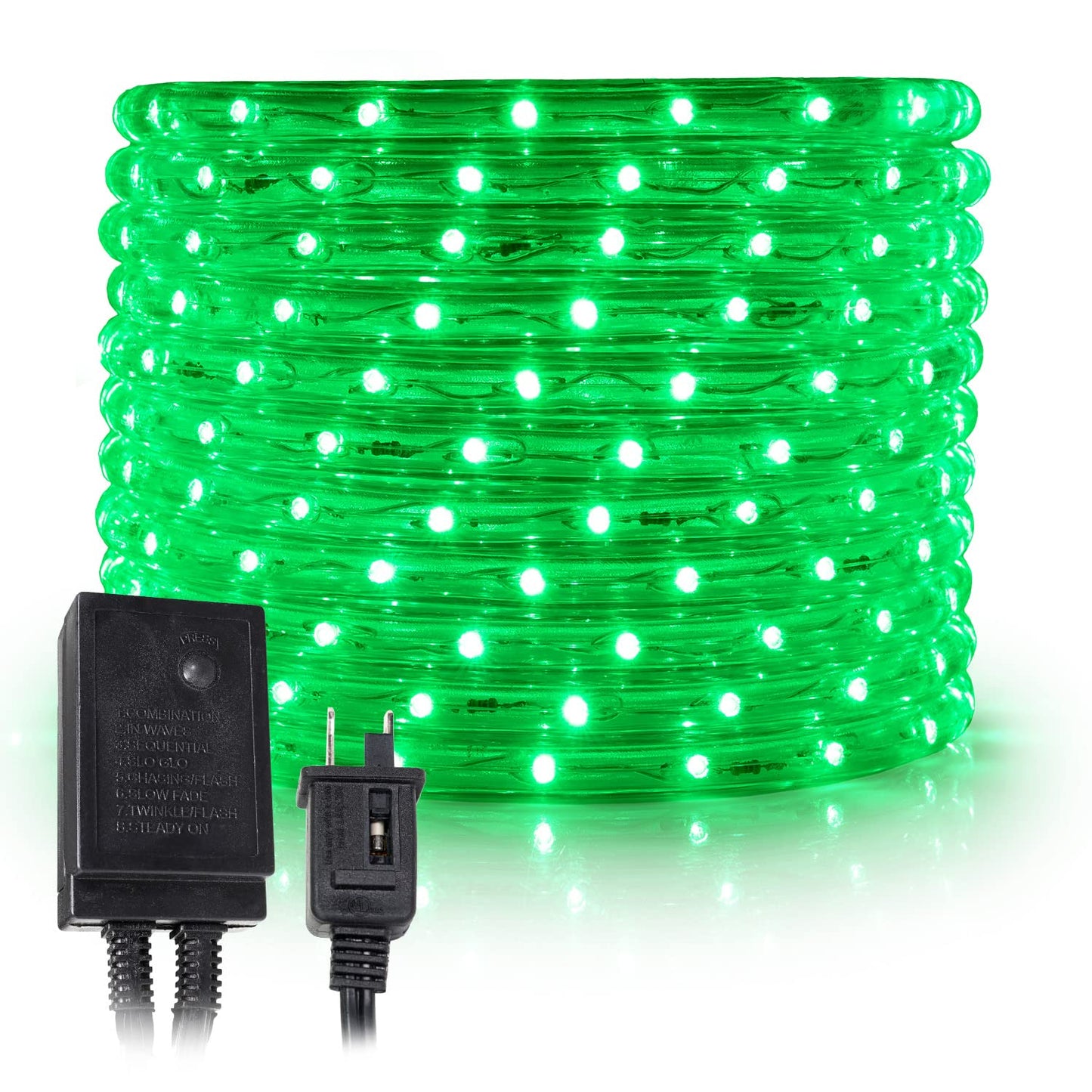 West Ivory 60ft Green LED Rope Light, 8 Modes, Waterproof, ETL Certified, Model LED-R-MODE-60FT-GRN