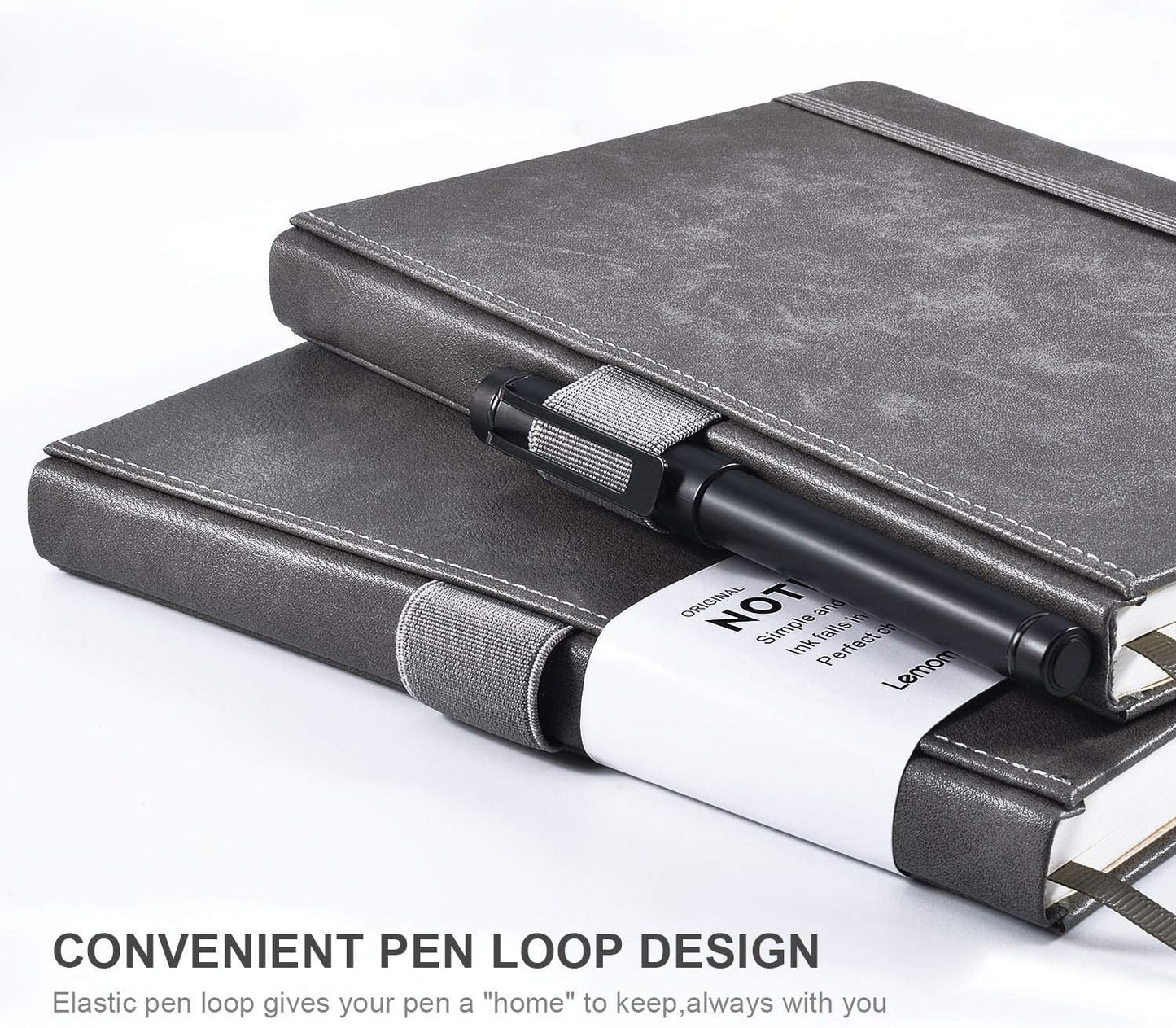 Thick Classic Notebook with Pen Loop - A5 College Ruled Hardcover Writing Notebook with Pocket + Page Dividers Gifts, Banded, Large, 180 Pages, 8.4 x 5.7 in