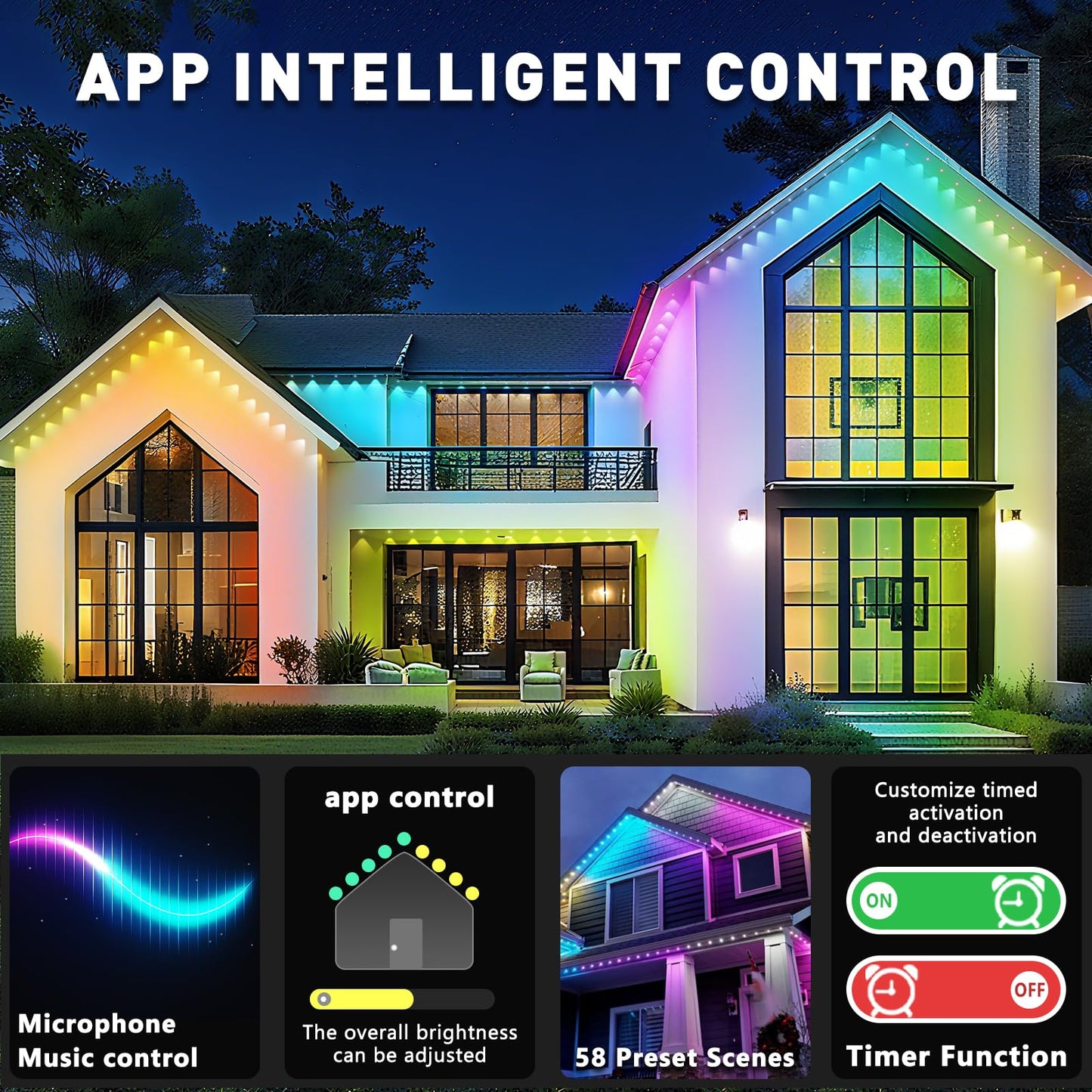 Inzidol 500Ft Permanent Outdoor Lights For House Roof  Christmas  Holiday  Party  Daily Lighting  Ip67 Waterproof Rgb Eaves Lights With Multi Scene Modes For Halloween